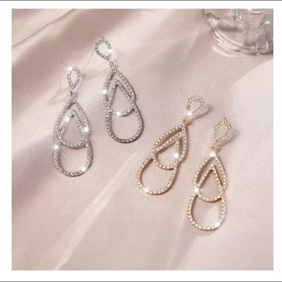 CZ Gold Droplet Diamond Earrings - Picture 2 of 4